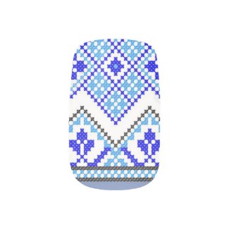 Ukrainian Embroidery Blue Geometric Nail Art Wraps