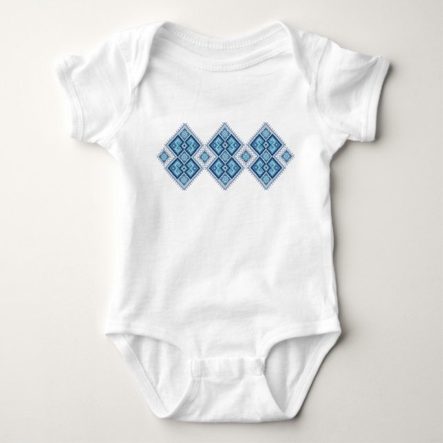 Ukrainian embroidery blue vyshyvanka baby bodysuit (Front)
