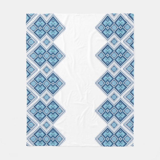 Ukrainian embroidery blue vyshyvanka fleece blanket (Front)