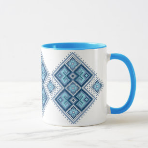 Ukrainian embroidery blue vyshyvanka mug
