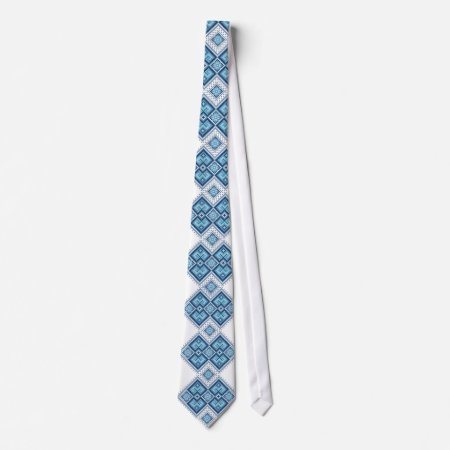 Ukrainian Embroidery Blue Vyshyvanka Neck Tie