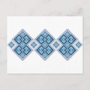 Ukrainian embroidery blue vyshyvanka postcard
