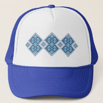 Ukrainian Embroidery Blue Vyshyvanka Trucker Hat by Ink_Ribbon at Zazzle