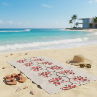 Ukrainian Embroidery Floral Folk Art Beach Towel