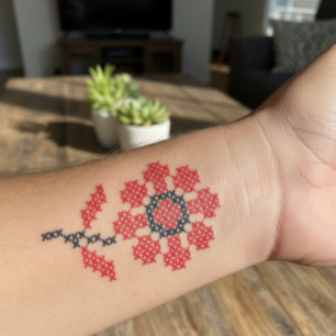Ukrainian Embroidery Flower Cross Stitch  Temporary Tattoos