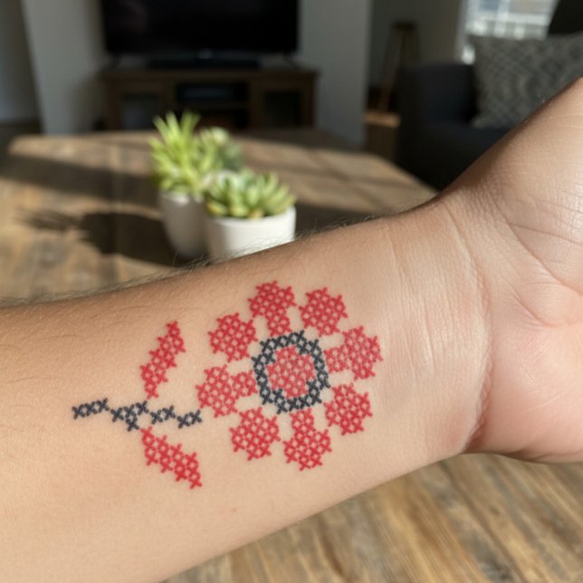 Ukrainian Embroidery Flower Cross Stitch  Temporary Tattoos (Creator Uploaded)
