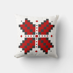 Ukrainian embroidery, red and black throw pillow