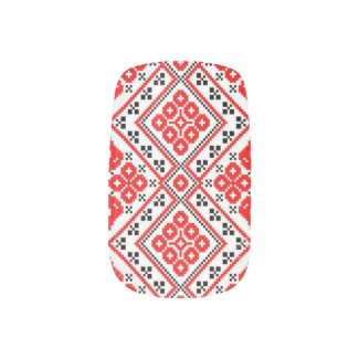 Ukrainian Embroidery Red Geometric Nail Art Wraps
