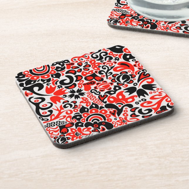 Ukrainian ethnic folk art floral pattern absrtact  beverage coaster (Left Side)