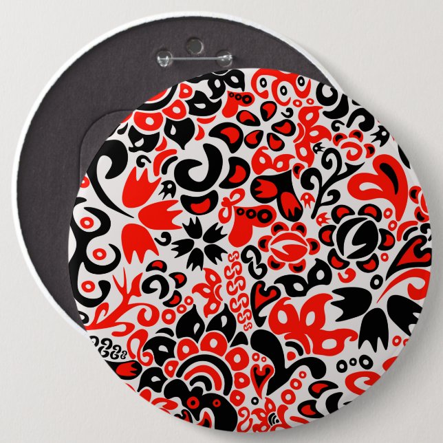 Ukrainian ethnic folk art floral pattern absrtact  button (Front & Back)