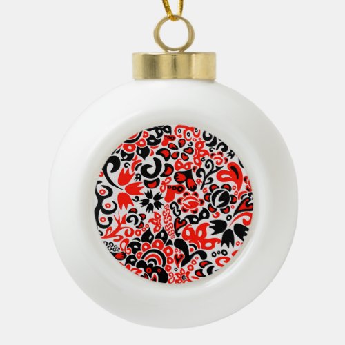 Ukrainian ethnic folk art floral pattern absrtact  ceramic ball christmas ornament