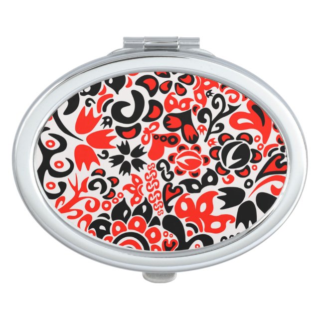 Ukrainian ethnic folk art floral pattern absrtact  compact mirror (Front)