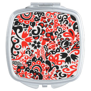 Ukrainian ethnic folk art floral pattern absrtact compact mirror