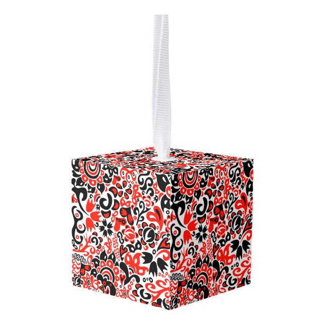 Ukrainian ethnic folk art floral pattern absrtact  cube ornament (Back Angled)