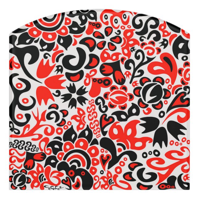 Ukrainian ethnic folk art floral pattern absrtact  door sign (Contour Front)