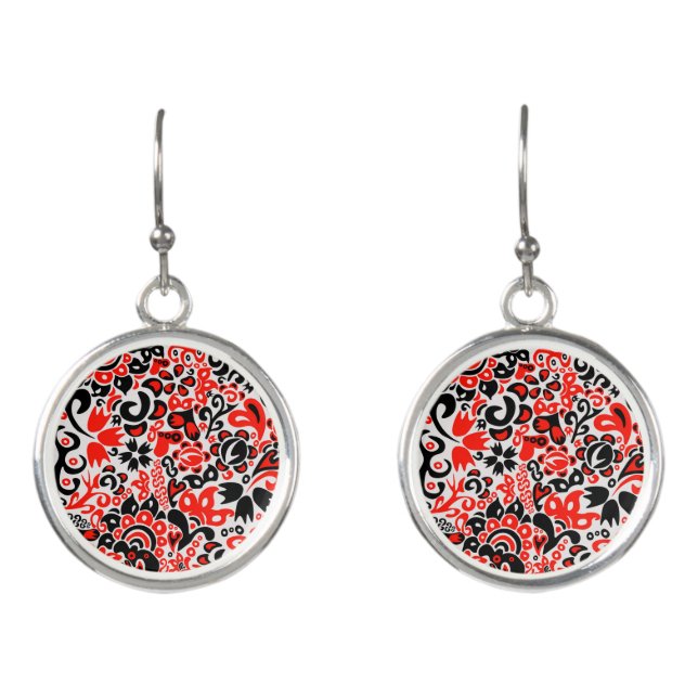 Ukrainian ethnic folk art floral pattern absrtact  earrings (Front)