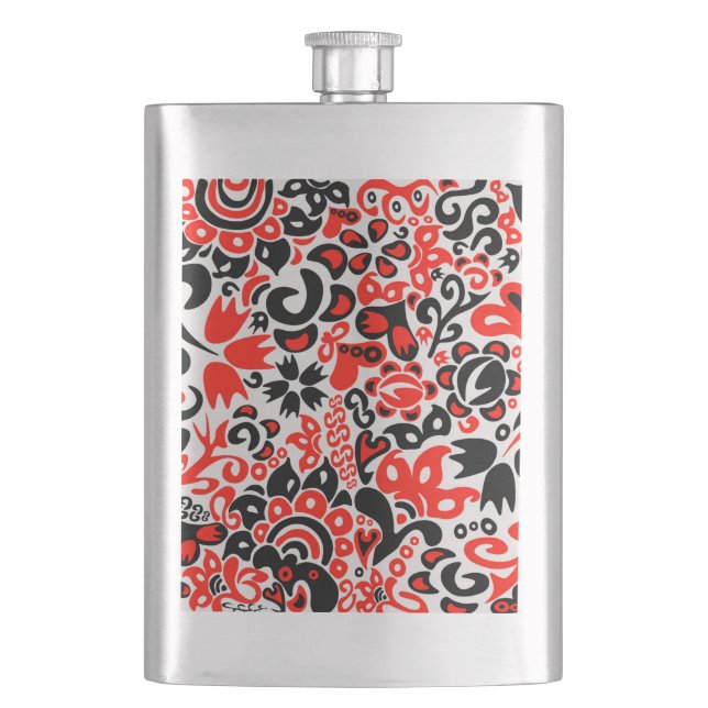 Ukrainian ethnic folk art floral pattern absrtact  flask (Front)
