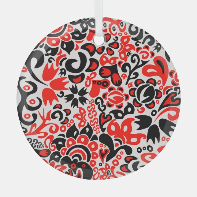 Ukrainian ethnic folk art floral pattern absrtact  glass ornament (Front)