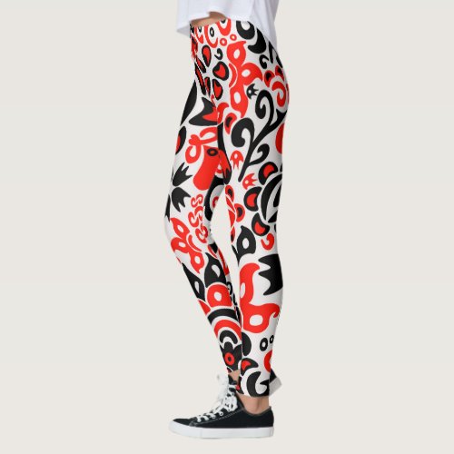 Ukrainian ethnic folk art floral pattern absrtact  leggings