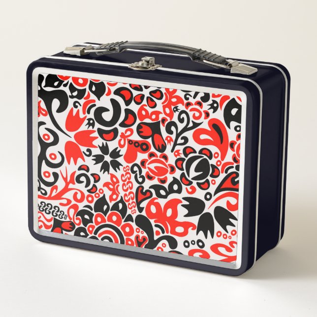 Ukrainian ethnic folk art floral pattern absrtact  metal lunch box (Front)