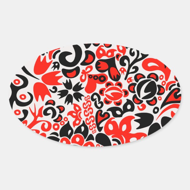 Ukrainian ethnic folk art floral pattern absrtact  oval sticker (Front)