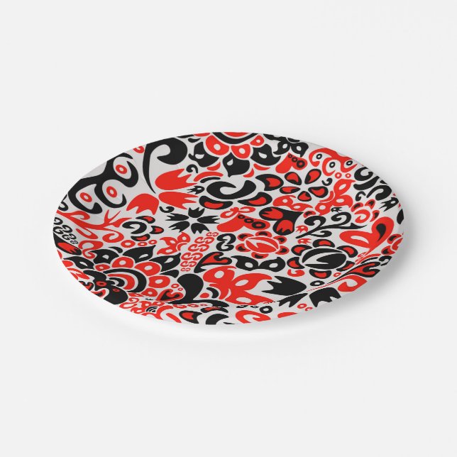 Ukrainian ethnic folk art floral pattern absrtact  paper plates (Angled)