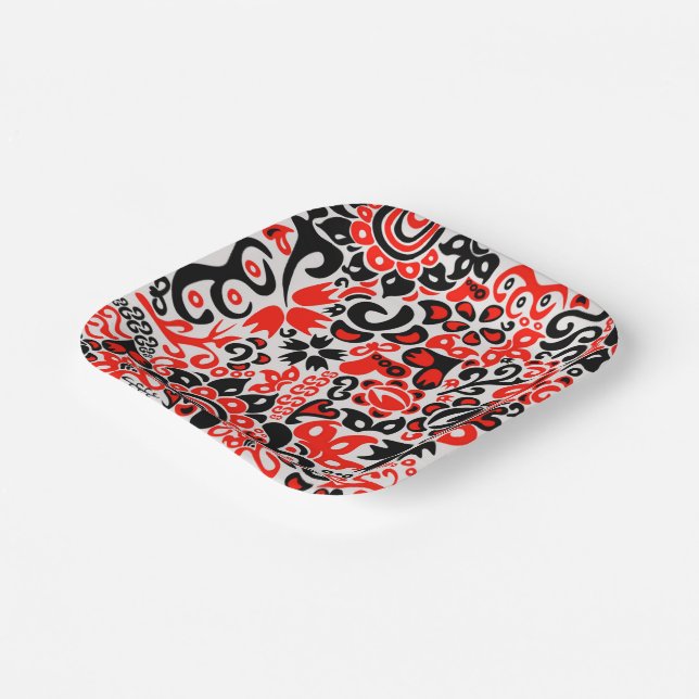 Ukrainian ethnic folk art floral pattern absrtact  paper plates (Angled)