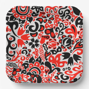 Ukrainian ethnic folk art floral pattern absrtact  paper plates