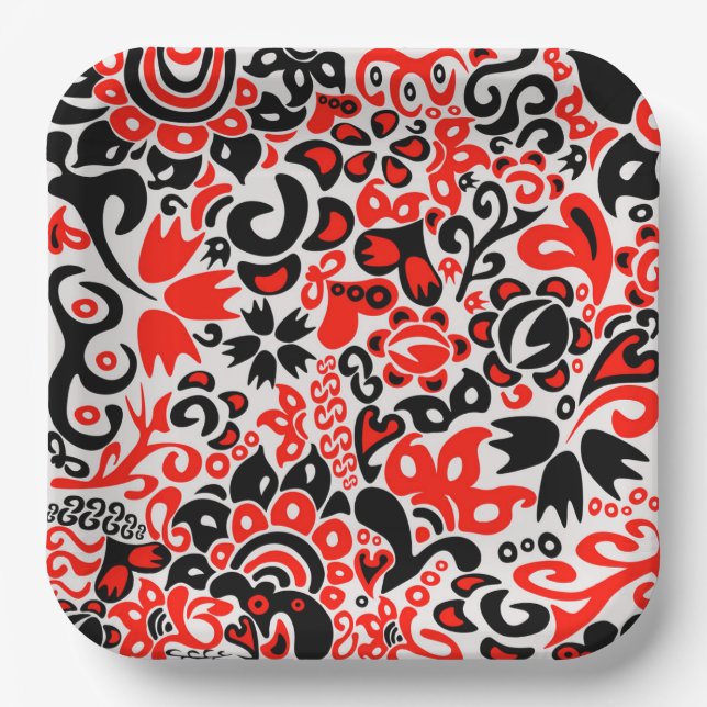 Ukrainian ethnic folk art floral pattern absrtact  paper plates (Front)