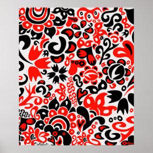 Ukrainian ethnic folk art floral pattern absrtact poster