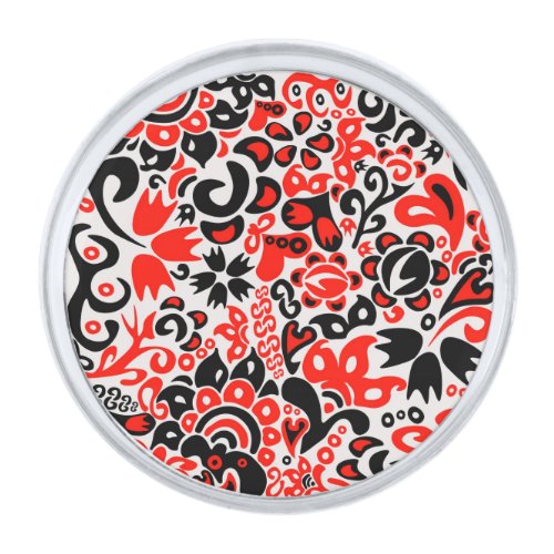 Ukrainian ethnic folk art floral pattern absrtact  silver finish lapel pin