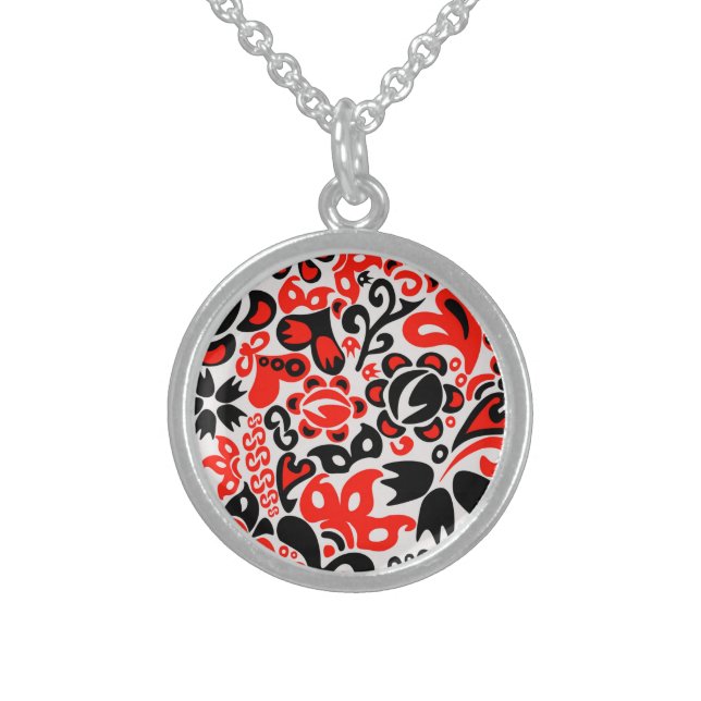 Ukrainian ethnic folk art floral pattern absrtact  sterling silver necklace (Front)
