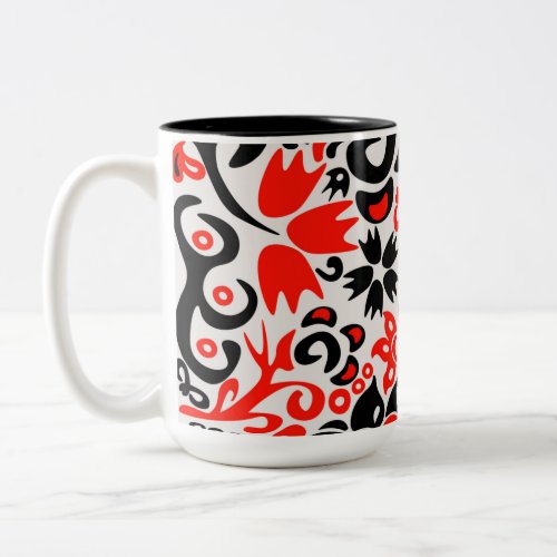 Ukrainian ethnic folk art floral pattern absrtact  Two_Tone coffee mug