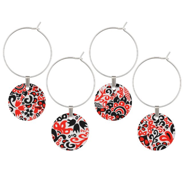 Ukrainian ethnic folk art floral pattern absrtact  wine charm (Staggered)