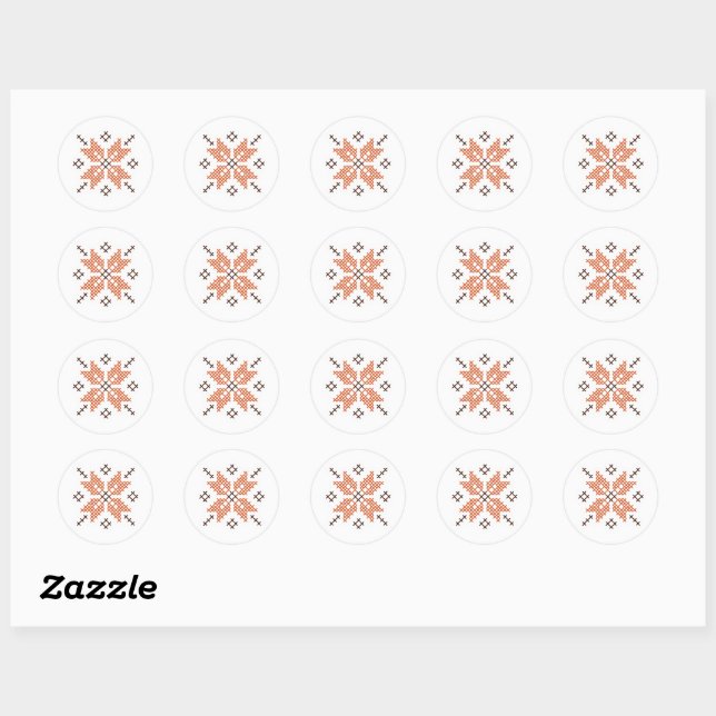 Ukrainian ethnic folk doodle ornament  classic round sticker (Sheet)