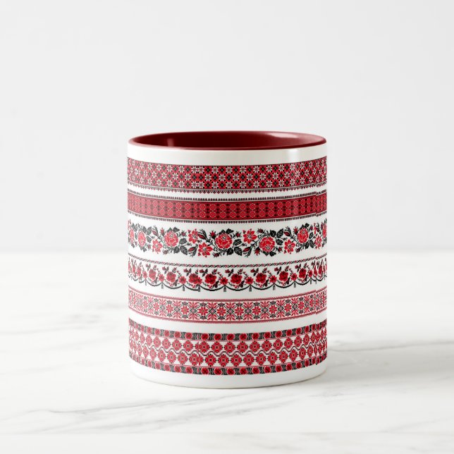 UKrainian ethnic pattern Two-Tone Coffee Mug (Center)