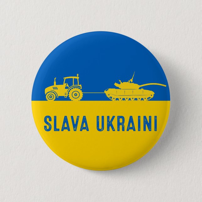 Ukrainian farmer steals tank towing Russia tank Bu Button (Front)