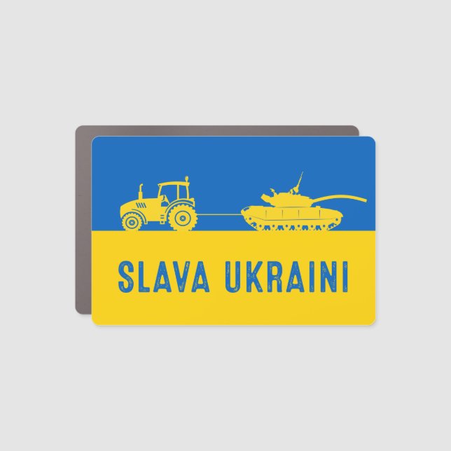 Ukrainian farmer steals tank towing Russia tanks Car Magnet (Front)