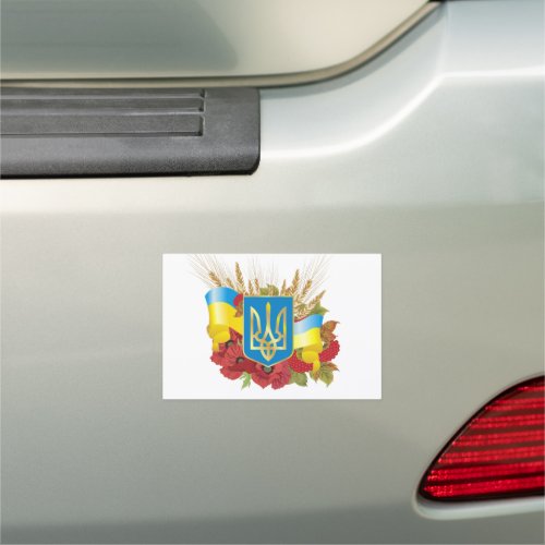 Ukrainian flag and coat of arms car magnet