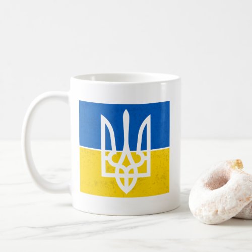 Ukrainian flag and coat of arms coffee mug