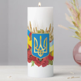 Ukrainian flag and coat of arms. pillar candle