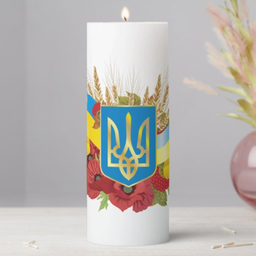 Ukrainian flag and coat of arms pillar candle
