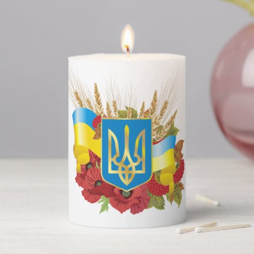 Ukrainian flag and coat of arms pillar candle