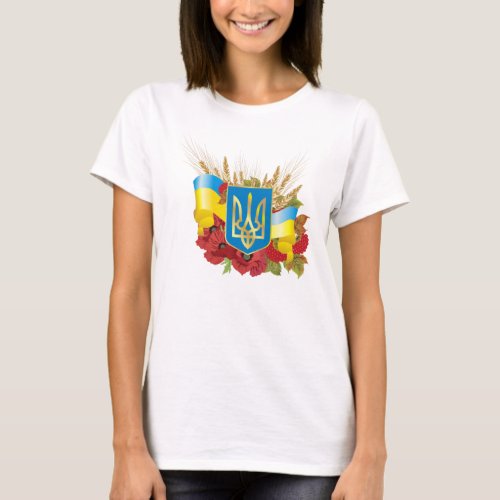 Ukrainian flag and coat of arms T_Shirt