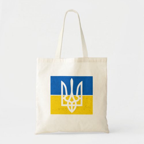 Ukrainian flag and coat of arms tote bag