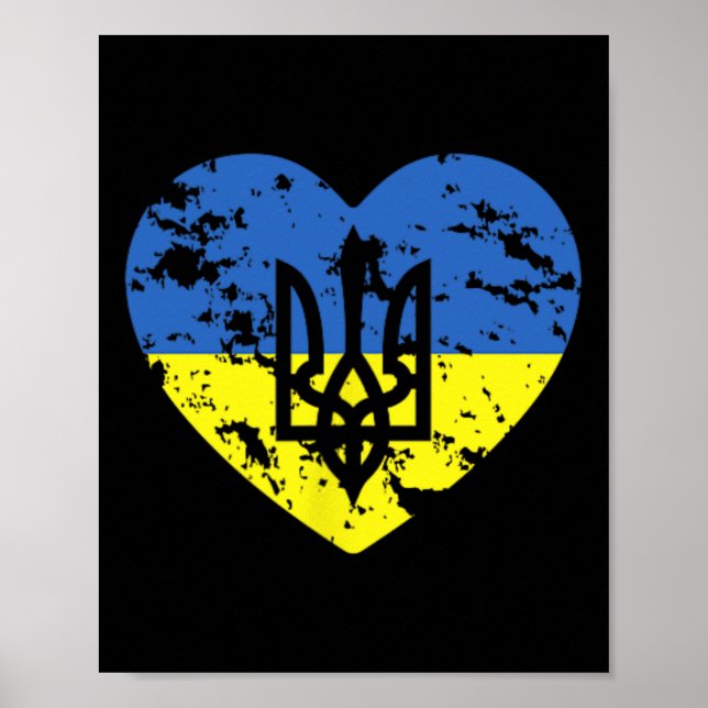 Ukrainian Flag And Tryzub Heart Shaped Support Ukr Poster (Front)