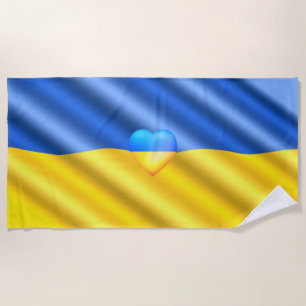 Ukrainian Flag Beach Towel Heart - Freedom 