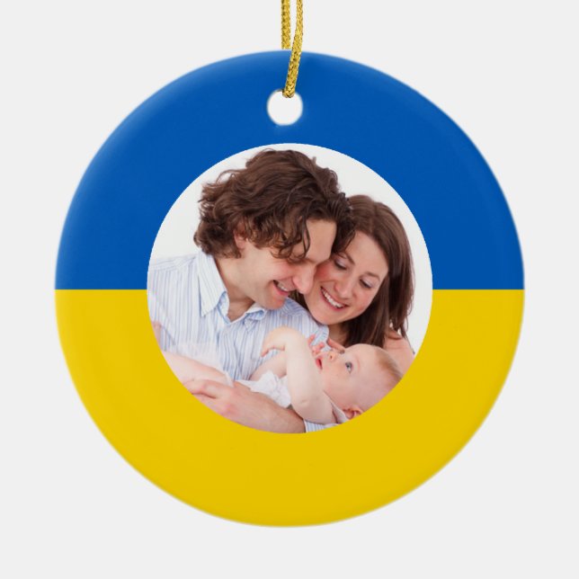 Ukrainian Flag Blue and Yellow Christmas Photo Ceramic Ornament (Front)