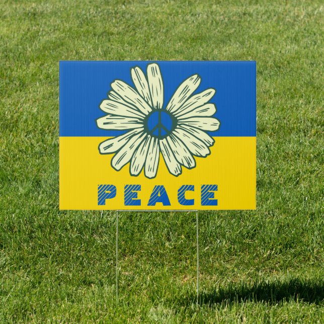 Ukrainian Flag Blue Yellow Peace Sunflower  Sign (Insitu)