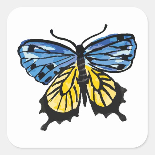 Ukrainian flag butterfly square sticker